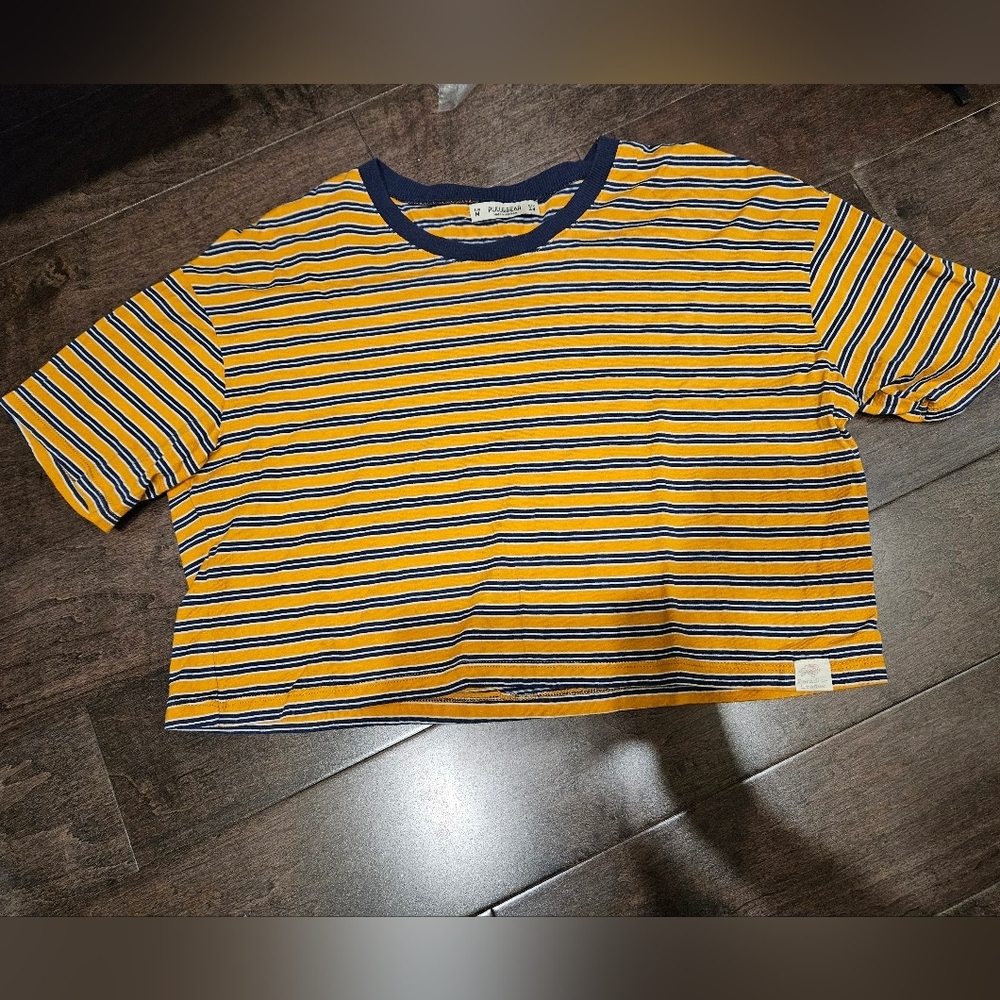 Pull&Bear Striped Orange and Blue Cropped T-Shirt Size M
